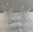 Vintage 4 Clear Etched Glass Wine Glasses