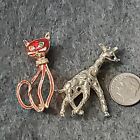 Vintage Brooch Pin Style Gold Tone Cat  Gold Tone Giraffe Pin Animal Fashion