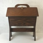 Vintage 1950 s Wooden Standing Sewing Box  Cabinet W  Legs   Double-hinged Lid 