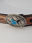 Vintage Tooled Leather Eagle Belt W  Silver Tone Eagle Buckle Size 38