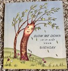 Vintage Birthday Card Unused Anthropomorphic Tree Nature Scene Tulips Birds