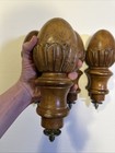 Vintage Pair Of Large Hand Carved Wood Finials W  Screw Ends