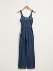 Indulge Instyle Size S Denim Jumpsuit Belted Wide Leg Sleeveless Romper Overall