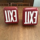 Vintage Industrial Red Milk Glass Triangular Exit Light Shades Set Of 2 1930s