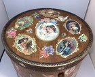 Antique French Wooden Hat Box Round Wood With Victorian Die Cuts