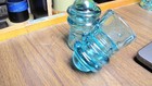 Pair Of Vintage Hemingray No  9 Light Aqua Glass Electrical Insulator  