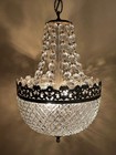 Vintage Mcm Swag Lamp-brass   Cut Crystal Globe hanging Strands Cut Glass Prisms