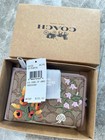 New Coach Cec32 Medium Corner Zip Wallet Signature Jacquard W Floral Embroidery