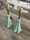 Pair Vintage Mid-century Modern Ceramic Turquoise Gold Sputnik Lamps Budiour