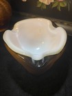Vintage Murano Style Sommerso Art Glass Ashtray Amber White Mid Century Modern