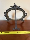 Antique Vintage Cast Metal Rococo Cherub Oval Picture Frame Easel Back
