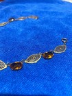 Vtg Art Deco Czech Glass Golden Citrine  Color Stone Filigree Necklace
