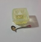 Bryce Higbee   Vaseline Opalescent Salt Cellar   Uranium  Glow  with Spoon 