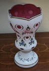 Antique Vintage Bohemian Czech Moser Flower Hand Painted Cut To Clear Glass Vase