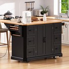 56  Kitchen Island With Rubber Wood Drop Leaf  Rolling Kitchen Cart W drawers