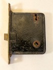 Antique Victorian Cast Iron Mortise Door Lock C 1890 Brass Faceplate Salvage