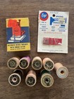 Vintage Sewing Notions Lot 8 Wood Thread Spools Boye Needles Threader