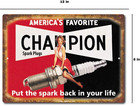 Champion Spark Plug Tin Sign Garage Sign Vintage Replicas 70 s Racing Black Red