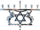 Vntg Shiny Silver Lions Of Judah Jewish Star Hanukkah Menorah Judaica Judaism