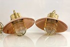 Set Of 2 Original Brass Marine Old Antique Ship Hanging Light With Copper Shade