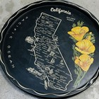 Vintage California State Black Round Metal Souvenir Plate Serving Tray Poppy