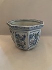 Vintage Chinese Blue   White Octogon Porcelain Planter Pot - Floral Design