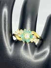 Gold Tone Green   Clear Stone Flower Ring Size 10 Vintage