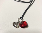 Baccarat Crystal Double Heart Red   Silver Necklace Choker Be Mine Pendant Glass