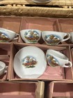Vintage 1940   s Child   s Porcelain Tea Set Japan Bunny In Race Car 11 Pc W  Basket