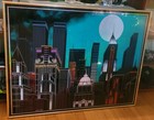 Vintage Laurel Arts Metropolis Teal Code 1518 Twin Towers N y  City Rare 52 x40 