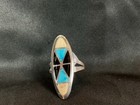 Vintage Navajo Handmade Turquoise Ring With Black Onyx  Mother Of Pearl  Size 10