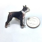 Mafco Boston Terrier Dog Breed Enamel Lapel Pin Black White Standing Pose Vtg