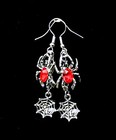Red Crystal Spider Web Dangle Silver Earrings halloween Costume Accessory Witch