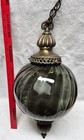  Vtg 18 Inch  Mid Century Modern Ribbed Smoked Glass Hanging Swag Lamp  Nice 