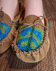 Fine Pair Adult Beaded Moccasins Brown 10  Long