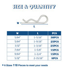 118 Pcs 6 Sizes Cotter Pins Assortment Zinc Plated Steel R Shaped Hardware Hit