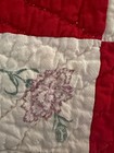 Vintage Hand Quilted Red White Patchwork Quilt Farmhouse Gingham Back 57x44