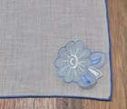 Vtg White Linen Handkerchief Hankie 10 25  With Delicate Blue Rose Design   Trim