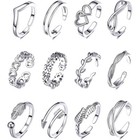 12pcs Flower Arrow Toe Rings Set Adjustable Open Size Toe Ring Jewelry Foot Ring
