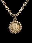 Vintage Catholic Silver Tone Necklace Holy Mother Medal 24 