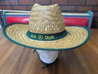Vintage Farmer John Deere Farming Woven Straw Sun Cowboy Hat Wide Brim W strap