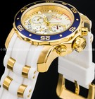 Invicta Men Pro Diver Scuba Chronograph Gold Blue Silver Dial White Strap Watch