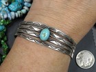 Fred Harvey Era Navajo Natural Usa Turquoise Coin Silver Whirling Logs Bracelet
