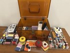 Vtg X-large Wilson Wil-hold Amber Sewing Box  2 Trays Filled With Thread   More 