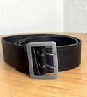 Vintage German Leather Belt Echt Leder Wide Silver Square Buckle Minimalist 15