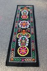 Uzbek Suzani Style Embroidery Black Velvet Table Runner 222 X 64cm Wall Panel