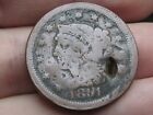 1851 Braided Hair Large Cent Penny- Good Details  Holed