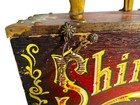 Vintage 5 Cent Shoe Shine Box Solid Wood  Cast Iron With Carnival Theme