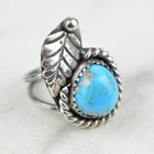 Vintage Navajo Sterling Silver Turquoise Leaf Ring Size 4 75 Old Pawn Style 80s