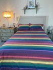 Cannon Vintage Queen Flat Sheet Set 3 Pc Rainbow Colored Retro Striped Mod 80s